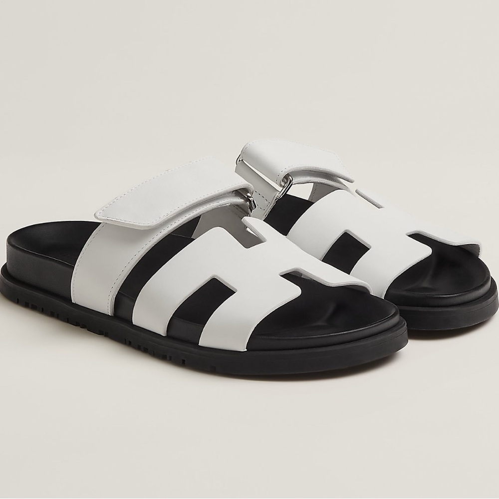 Hermes White Black Chypre Women’s Sandals 35.5 - Picture 2 of 4
